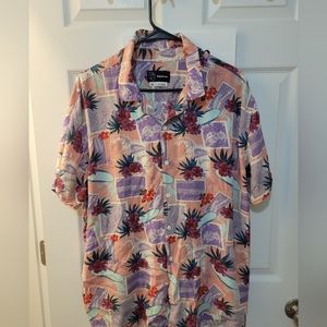 Mens XL Button Down Short Sleeve- Flower